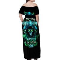 Flame Skull Off Shoulder Maxi Dress I Don't Stop When I Tired I Stop When I Fucking Done - Wonder Print Shop