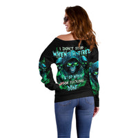 Flame Skull Off Shoulder Sweater I Don't Stop When I Tired I Stop When I Fucking Done - Wonder Print Shop