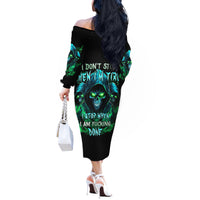 Flame Skull Off The Shoulder Long Sleeve Dress I Don't Stop When I Tired I Stop When I Fucking Done - Wonder Print Shop