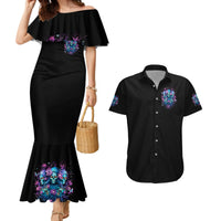 Rose Skull Couples Matching Mermaid Dress and Hawaiian Shirt Stuck Between IDK IDC And IDGAF - Wonder Print Shop