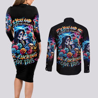 Couple Skull Couples Matching Long Sleeve Bodycon Dress and Long Sleeve Button Shirt It't You And Me Against The World Baby - Wonder Print Shop