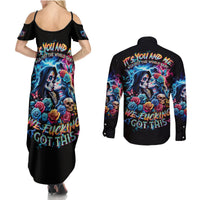 Couple Skull Couples Matching Summer Maxi Dress and Long Sleeve Button Shirt It't You And Me Against The World Baby - Wonder Print Shop