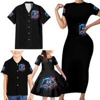 Couple Skull Family Matching Short Sleeve Bodycon Dress and Hawaiian Shirt It't You And Me Against The World Baby - Wonder Print Shop