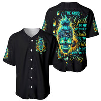 Flame Skull Baseball Jersey The Good Girl In Me Got Tired Of The Bullshit - Wonder Print Shop
