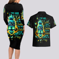 Flame Skull Couples Matching Long Sleeve Bodycon Dress and Hawaiian Shirt The Good Girl In Me Got Tired Of The Bullshit - Wonder Print Shop
