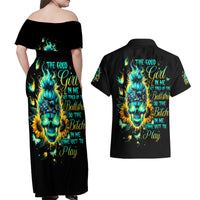 Flame Skull Couples Matching Off Shoulder Maxi Dress and Hawaiian Shirt The Good Girl In Me Got Tired Of The Bullshit - Wonder Print Shop