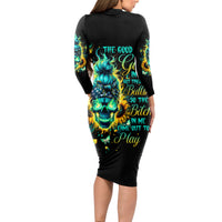 Flame Skull Long Sleeve Bodycon Dress The Good Girl In Me Got Tired Of The Bullshit - Wonder Print Shop