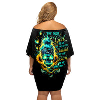 Flame Skull Off Shoulder Short Dress The Good Girl In Me Got Tired Of The Bullshit - Wonder Print Shop