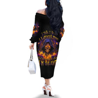 Flame Skull Family Matching Off Shoulder Long Sleeve Dress and Hawaiian Shirt I Talk I Smite But Be Careful When I Silent - Wonder Print Shop