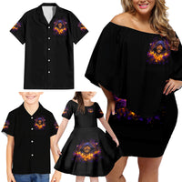 Flame Skull Family Matching Off Shoulder Short Dress and Hawaiian Shirt I Talk I Smite But Be Careful When I Silent - Wonder Print Shop