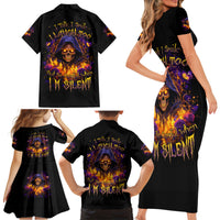 Flame Skull Family Matching Short Sleeve Bodycon Dress and Hawaiian Shirt I Talk I Smite But Be Careful When I Silent - Wonder Print Shop