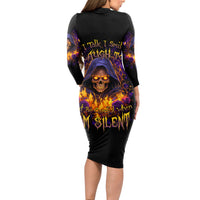 Flame Skull Long Sleeve Bodycon Dress I Talk I Smite But Be Careful When I Silent - Wonder Print Shop