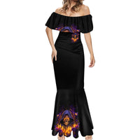 Flame Skull Mermaid Dress I Talk I Smite But Be Careful When I Silent - Wonder Print Shop