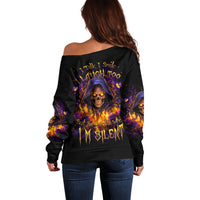 Flame Skull Off Shoulder Sweater I Talk I Smite But Be Careful When I Silent - Wonder Print Shop