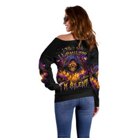 Flame Skull Off Shoulder Sweater I Talk I Smite But Be Careful When I Silent - Wonder Print Shop