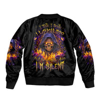 Flame Skull Sleeve Zip Bomber Jacket I Talk I Smite But Be Careful When I Silent - Wonder Print Shop