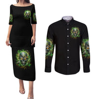 Old Skull Couples Matching Puletasi and Long Sleeve Button Shirt I Stopped Fighting My Inner Demons We On The Same Side Now - Wonder Print Shop