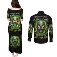 Old Skull Couples Matching Puletasi and Long Sleeve Button Shirt I Stopped Fighting My Inner Demons We On The Same Side Now - Wonder Print Shop