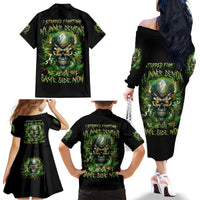 Old Skull Family Matching Off Shoulder Long Sleeve Dress and Hawaiian Shirt I Stopped Fighting My Inner Demons We On The Same Side Now - Wonder Print Shop