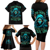 Lady Skull Family Matching Long Sleeve Bodycon Dress and Hawaiian Shirt Iam A Good Person But Don't Give Me Are To Show My Evil Side - Wonder Print Shop