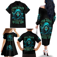 Lady Skull Family Matching Off Shoulder Long Sleeve Dress and Hawaiian Shirt Iam A Good Person But Don't Give Me Are To Show My Evil Side - Wonder Print Shop