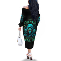 Lady Skull Family Matching Off Shoulder Long Sleeve Dress and Hawaiian Shirt Iam A Good Person But Don't Give Me Are To Show My Evil Side - Wonder Print Shop