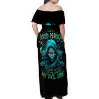 Lady Skull Family Matching Off Shoulder Maxi Dress and Hawaiian Shirt Iam A Good Person But Don't Give Me Are To Show My Evil Side - Wonder Print Shop