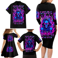 Flame Skull Family Matching Long Sleeve Bodycon Dress and Hawaiian Shirt The Good Girl In Me Got Tired Of The Bullshit - Wonder Print Shop