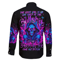 Flame Skull Family Matching Short Sleeve Bodycon Dress and Hawaiian Shirt The Good Girl In Me Got Tired Of The Bullshit - Wonder Print Shop