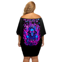 Flame Skull Off Shoulder Short Dress The Good Girl In Me Got Tired Of The Bullshit - Wonder Print Shop