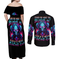 Lady Skull Couples Matching Off Shoulder Maxi Dress and Long Sleeve Button Shirt Stand For What You Believe In Even If It Means Standing Alone - Wonder Print Shop
