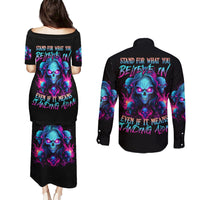 Lady Skull Couples Matching Puletasi and Long Sleeve Button Shirt Stand For What You Believe In Even If It Means Standing Alone - Wonder Print Shop