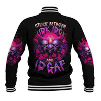 Rose Skull Baseball Jacket Stuck Between IDK IDC And IDGAF - Wonder Print Shop