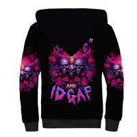 Rose Skull Sherpa Hoodie Stuck Between IDK IDC And IDGAF - Wonder Print Shop
