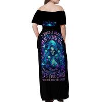 Flame Skull Off Shoulder Maxi Dress If You Kick Me When I'm Down You Better Pray I Don't Get Up - Wonder Print Shop