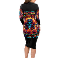 Flame Skull Long Sleeve Bodycon Dress Heaven Don't Want Me And Hell's Afraid I'll Take Over - Wonder Print Shop