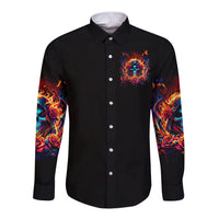 Flame Skull Long Sleeve Button Shirt Heaven Don't Want Me And Hell's Afraid I'll Take Over - Wonder Print Shop