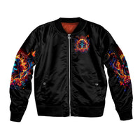 Flame Skull Sleeve Zip Bomber Jacket Heaven Don't Want Me And Hell's Afraid I'll Take Over - Wonder Print Shop