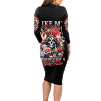 Rose Skull Long Sleeve Bodycon Dress Like Me Or Not I Don't Give A Flying Fuck - Wonder Print Shop