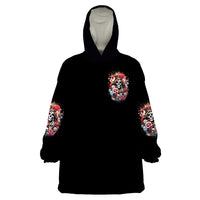 Rose Skull Wearable Blanket Hoodie Like Me Or Not I Don't Give A Flying Fuck - Wonder Print Shop