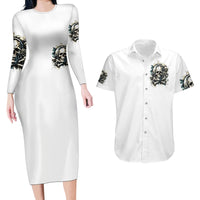 Black Skull Couples Matching Long Sleeve Bodycon Dress and Hawaiian Shirt Hello Darkness My Old Friend - Wonder Print Shop
