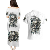 Black Skull Couples Matching Puletasi and Hawaiian Shirt Hello Darkness My Old Friend - Wonder Print Shop