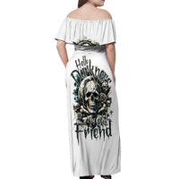 Black Skull Off Shoulder Maxi Dress Hello Darkness My Old Friend - Wonder Print Shop