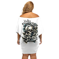 Black Skull Off Shoulder Short Dress Hello Darkness My Old Friend - Wonder Print Shop