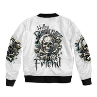 Black Skull Sleeve Zip Bomber Jacket Hello Darkness My Old Friend - Wonder Print Shop