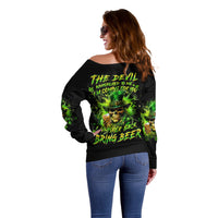 Irish Skull Off Shoulder Sweater The Devil Whispered To Me I'm Coming For You I Whisper Back Bring Beer - Wonder Print Shop