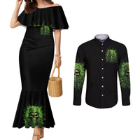 Viking Skull Couples Matching Mermaid Dress and Long Sleeve Button Shirt If Your Path Demnads You Walk Through Hell Walk As If You Own The Place