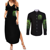 Viking Skull Couples Matching Summer Maxi Dress and Long Sleeve Button Shirt If Your Path Demnads You Walk Through Hell Walk As If You Own The Place - Wonder Print Shop