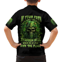 Viking Skull Family Matching Long Sleeve Bodycon Dress and Hawaiian Shirt If Your Path Demnads You Walk Through Hell Walk As If You Own The Place - Wonder Print Shop