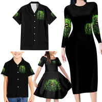 Viking Skull Family Matching Long Sleeve Bodycon Dress and Hawaiian Shirt If Your Path Demnads You Walk Through Hell Walk As If You Own The Place - Wonder Print Shop